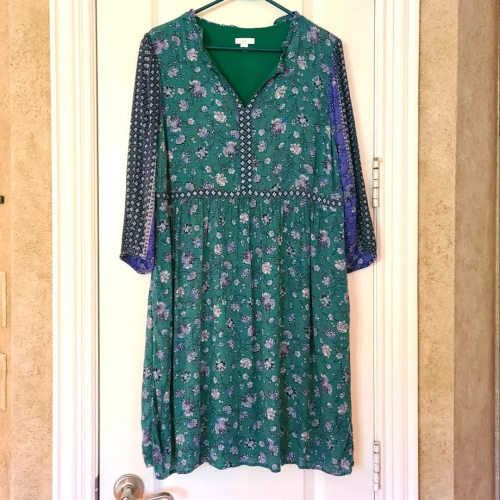 J. Jill Boho Mixed Print Long Sleeve Peasant Dress with Pockets Small - Picture 2 of 11